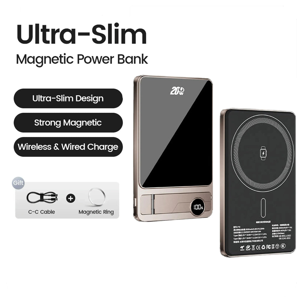 Batería externa de 5000 mAh y 10000 mAh con certificación CCC, estándar chino, con soporte, compatible con MagSafe, carga rápida inalámbrica magnética de 20 W.