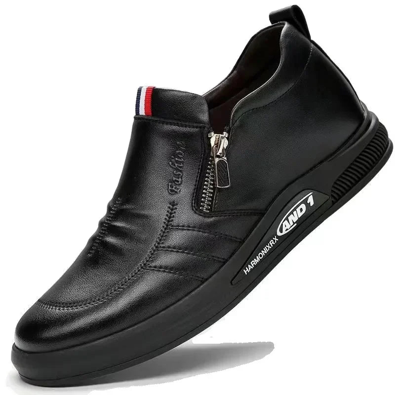 Zapatos casuales de cuero para hombre, mocasines con cremallera, zapatillas de marca de lujo para hombre, cómodos, casuales, mocasines, zapatos para conducir al aire libre.