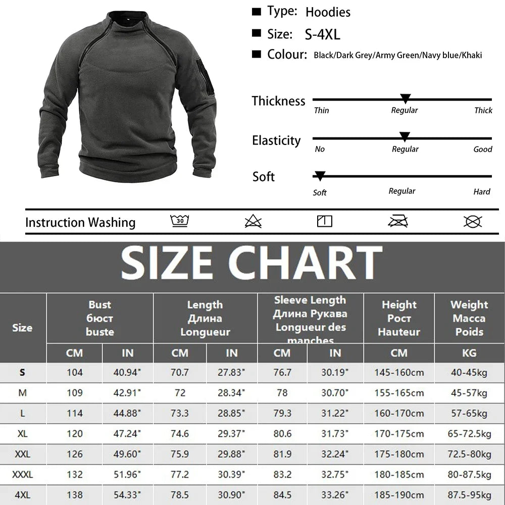 Sudadera táctica con capucha para hombre, estilo militar, para actividades al aire libre, manga larga, con cremallera, forro polar, resistente al viento, térmica, para senderismo, camping y uso militar.
