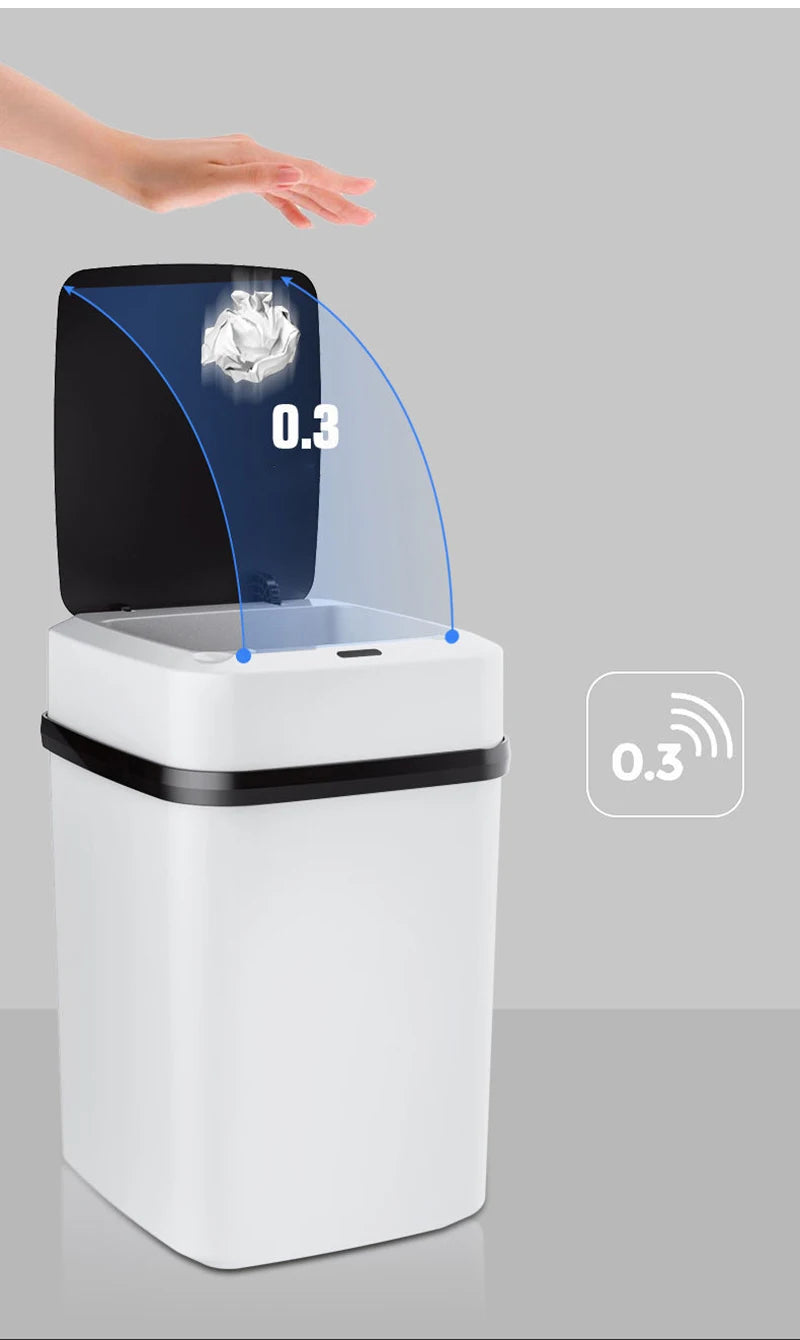 Cubo de basura automático inteligente de 13/15 litros para cocina y baño con tapa y sensor inteligente.