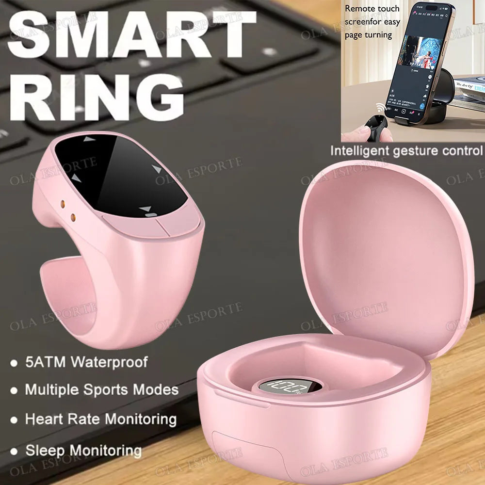 Nuevo anillo inteligente multifuncional con control remoto, Bluetooth 5.3, desplazamiento de página, volteo de video, función "Me gusta" automático y captura de fotos para smartphones.