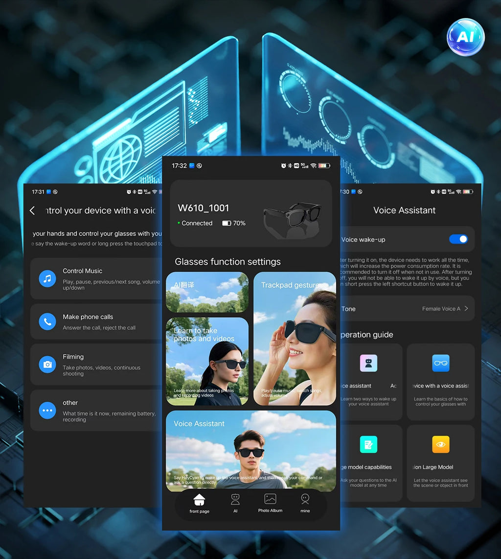Gafas inteligentes con IA 2026 con cámara de 8 MP, grabación de video, traducción a más de 100 idiomas, Bluetooth, llamadas y reproducción de música. Para hombres y mujeres.