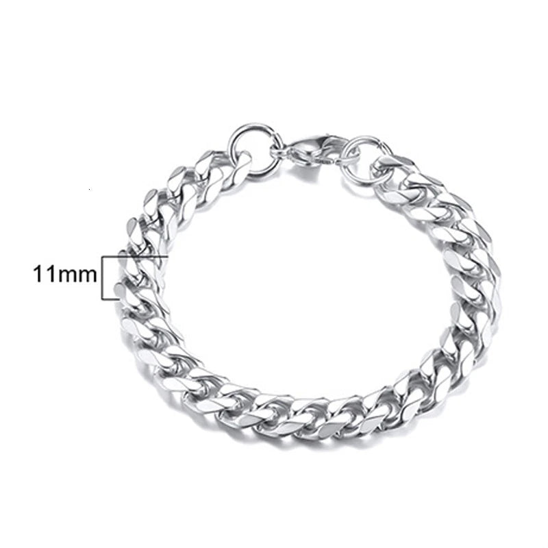 Pulsera de cadena cubana para hombres, mujeres y parejas, pulseras de acero inoxidable de 3 a 11 mm para novio, esposo o amante.