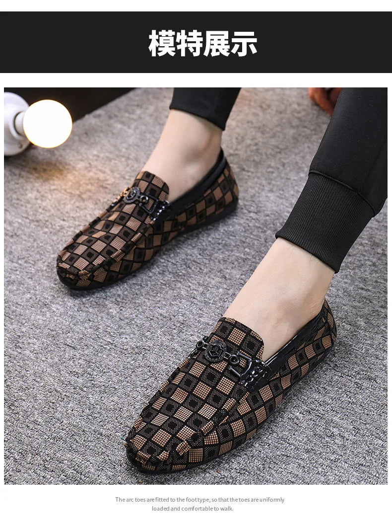 Mocasines nuevos para hombre, zapatos casuales transpirables, cómodos, de cuero a cuadros, zapatos casuales para hombre, sin cordones, concisos, de calidad, zapatillas deportivas para hombre.
