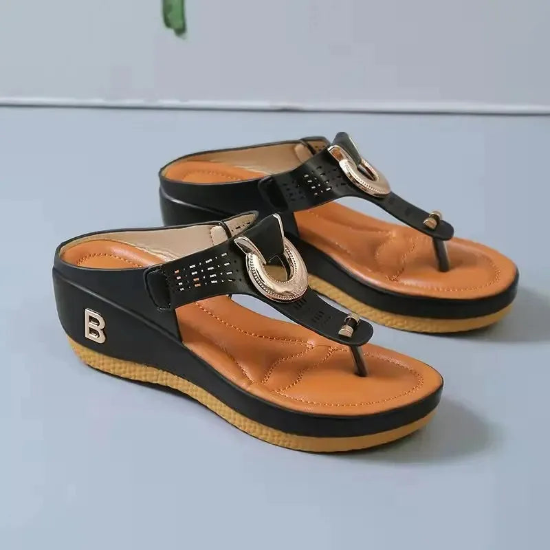 Sandalias de verano para mujer 2024, sandalias de cuña con plataforma de talla grande, chanclas antideslizantes con punta abierta, zapatos de playa cómodos para mujer