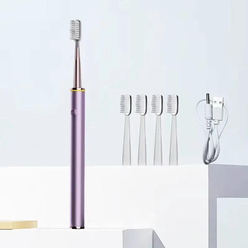 Cepillo de dientes eléctrico con cuerpo de metal fino.
