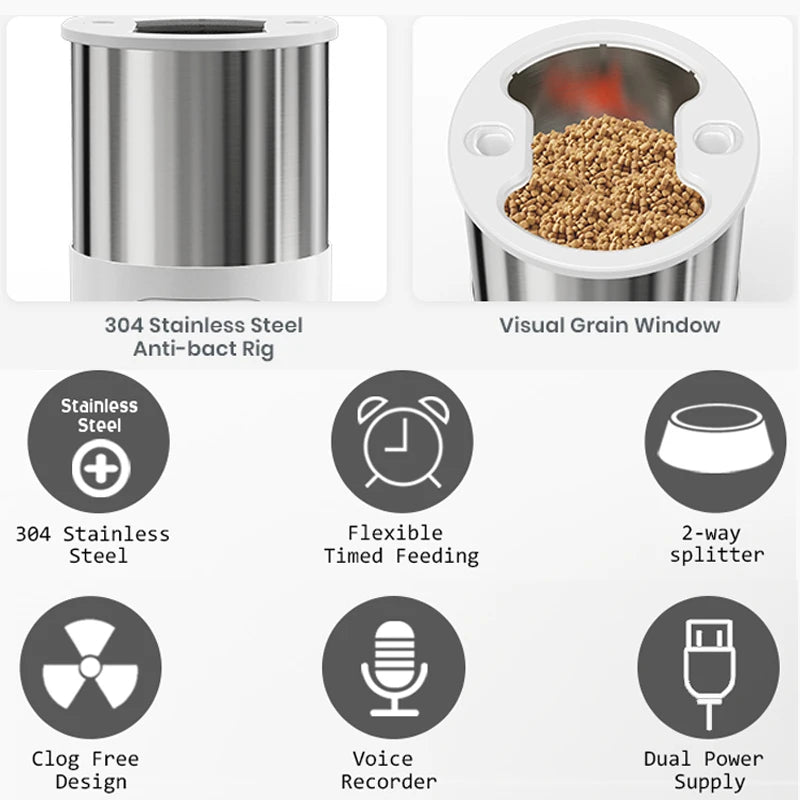 Comedero automático para mascotas de 4,5 L con conexión WIFI y aplicación, dispensador de comida seca, grabadora de voz y temporizador, ideal para gatos y perros grandes.