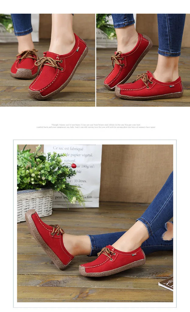 Zapatos casuales de mujer de nueva colección 2025: bailarinas de ante y piel, mocasines con cordones, zapatos de moda para mujer, tallas grandes 35-42.