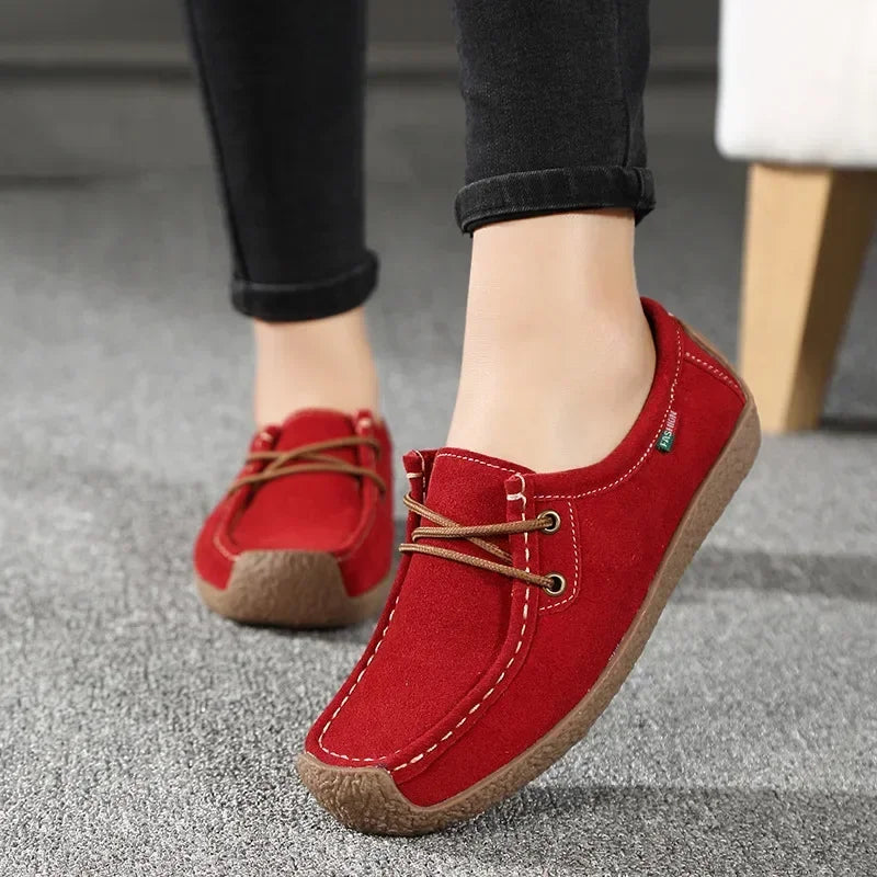Zapatos casuales de mujer de nueva colección 2025: bailarinas de ante y piel, mocasines con cordones, zapatos de moda para mujer, tallas grandes 35-42.
