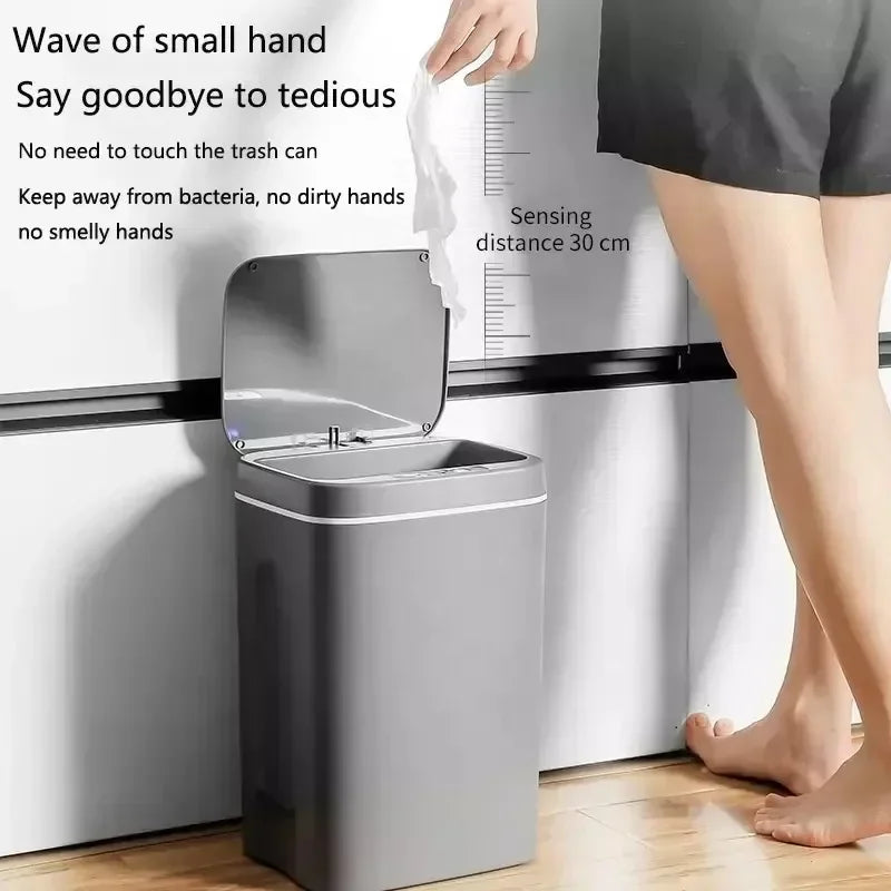 Cubo de basura inteligente de 12-16 litros con sensor automático, contenedor eléctrico impermeable para cocina y baño, para reciclaje y basura.