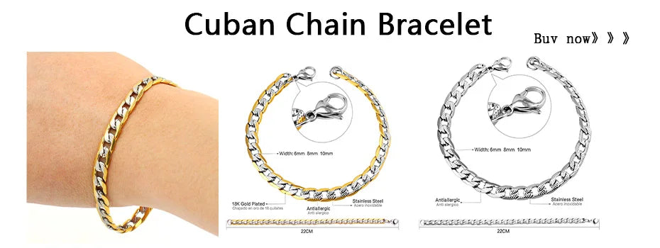 Collar de cadena cubana LUXUSTEEL para hombre y mujer, chapado en oro, color plata, acero inoxidable, patrón de eslabones curb