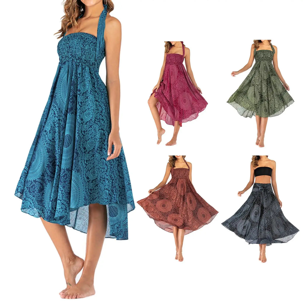 Faldas de moda para mujer con estampado floral, cintura elástica y falda tipo disfraz.