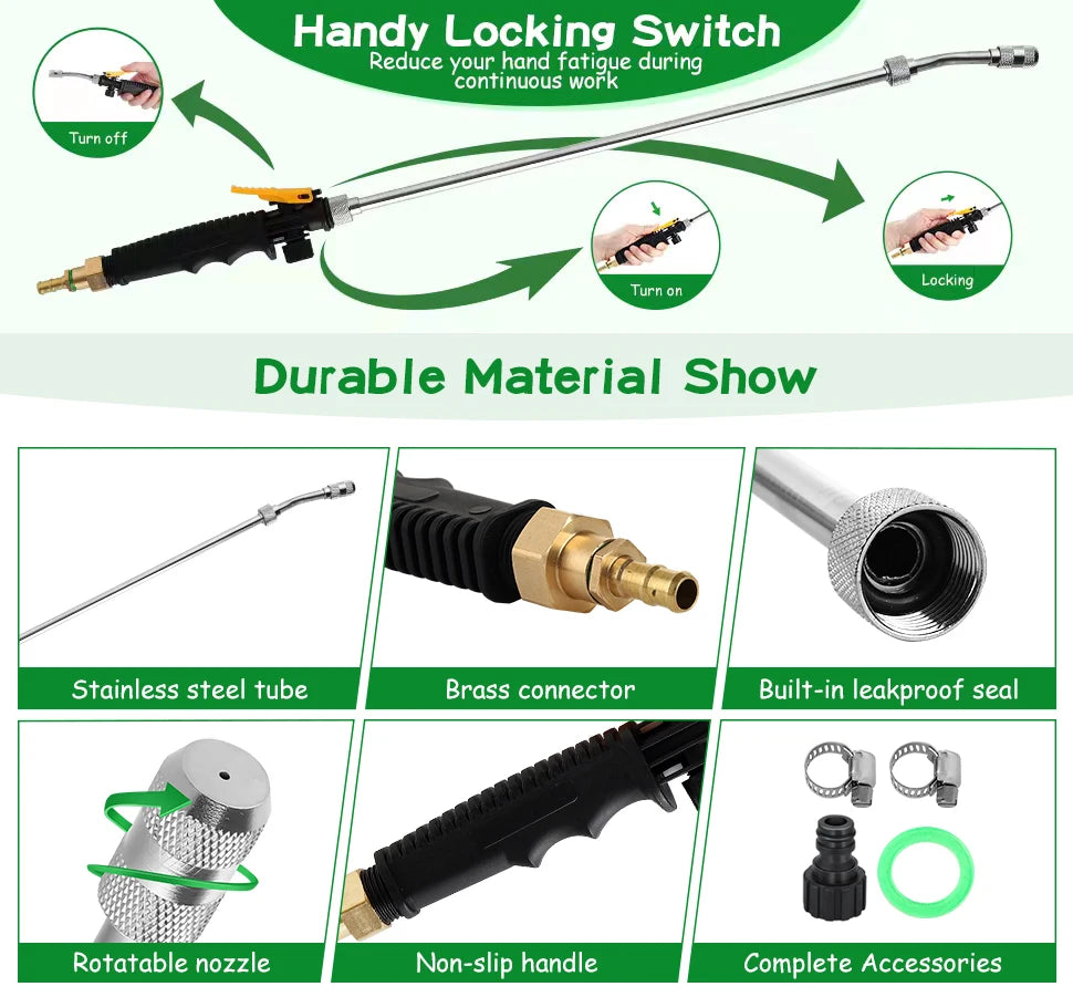 Varilla rociadora de acero inoxidable de 71 cm (28 pulgadas) con conector de latón de 9,5 mm (3/8"). Boquilla para manguera de jardín duradera, ajustable y ligera