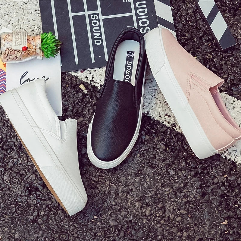 Mocasines de piel Comemore para mujer, tendencia primaveral, zapatos planos casuales, zapatos sin cordones de plataforma vulcanizados, zapatillas deportivas para mujer.