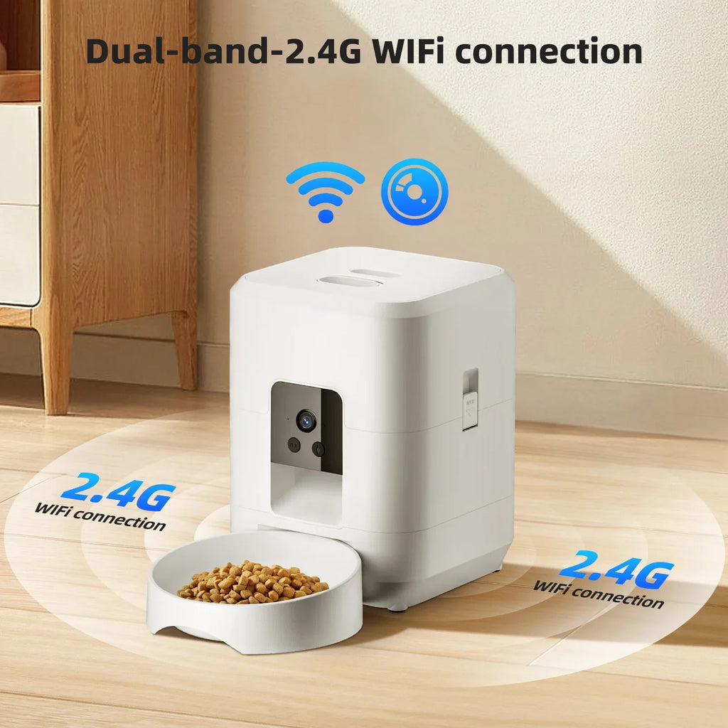 Comedero automático inteligente para mascotas de 2 litros con Wi-Fi y cámara HD 1080P, control por aplicación para alimentar a perros y gatos a distancia.