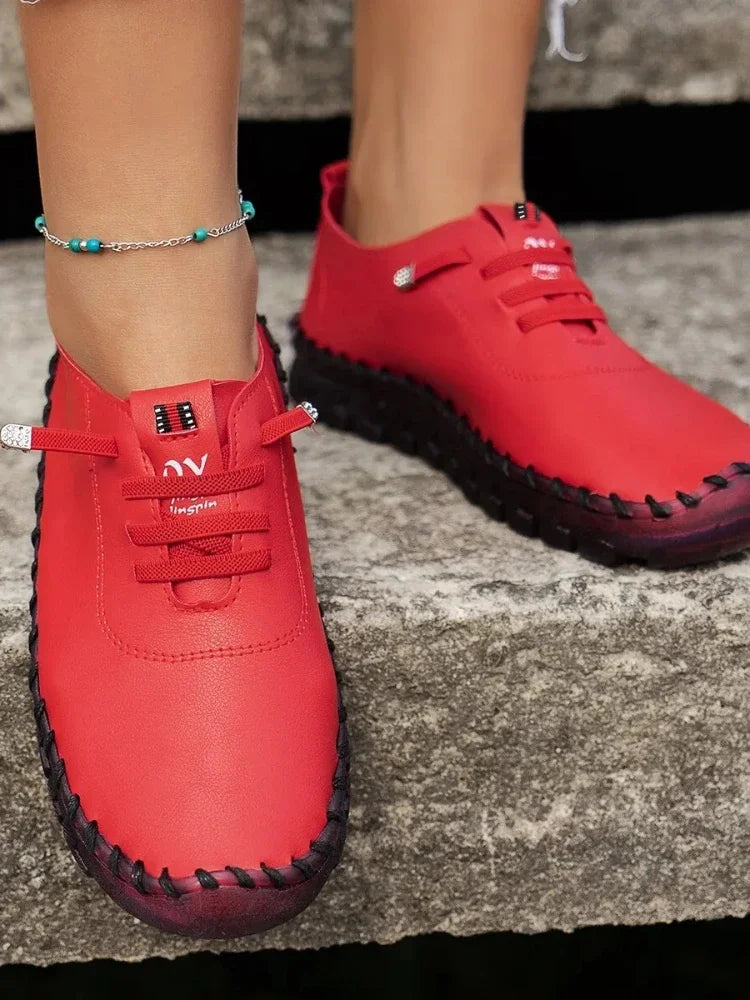 Zapatillas deportivas para mujer, mocasines con cordones, de cuero, planas, nuevas, informales, cómodas, para mamá, zapatos Mujer Zapatos Chaussure Femme