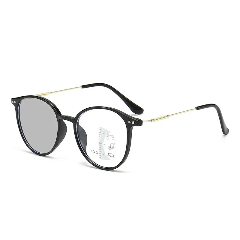 Gafas de lectura fotocromáticas inteligentes unisex redondas progresivas multifocales para presbicia, con acabado para visión de cerca y de lejos, bifocales
