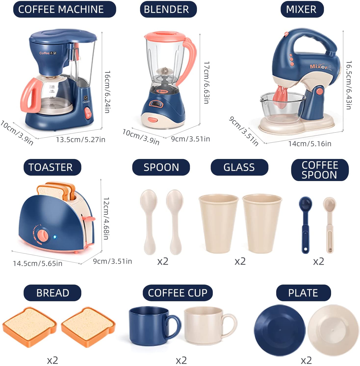Mini electrodomésticos de juguete para la cocina, juego de imitación con cafetera, licuadora y tostadora para niños y niñas. Regalo ideal.