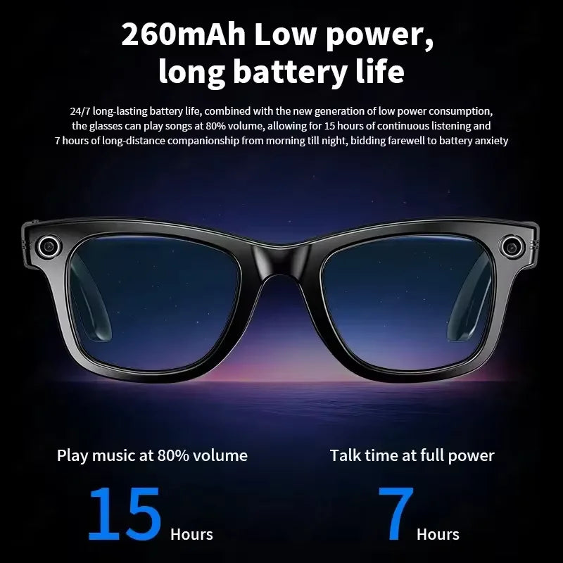 Gafas inteligentes para hombre 2026 con cámara de 8 MP, WiFi, Bluetooth, control táctil, resistencia al agua IP67, traducción con IA, cancelación de ruido y gafas con IA para mujer y hombre.