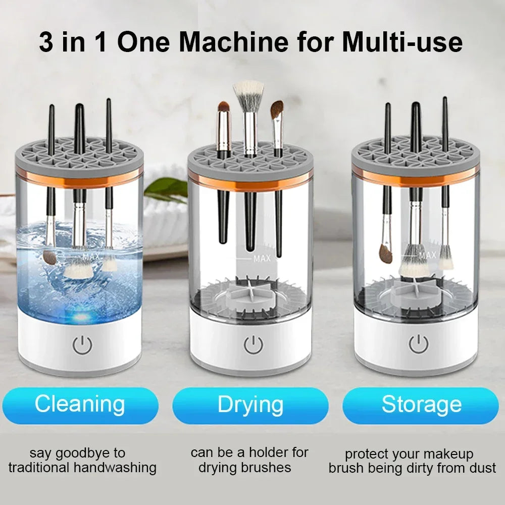 Limpiador eléctrico de brochas de maquillaje, herramienta recargable para limpiar brochas de maquillaje, soporte automático para limpiar brochas de maquillaje.