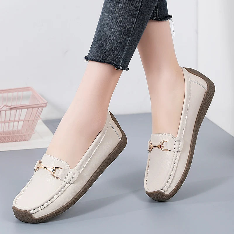 Zapatos planos de mujer 2024, mocasines de cuero, zapatillas deportivas, zapatos casuales, mocasines sin cordones, zapatos náuticos para mujer, talla grande 44.