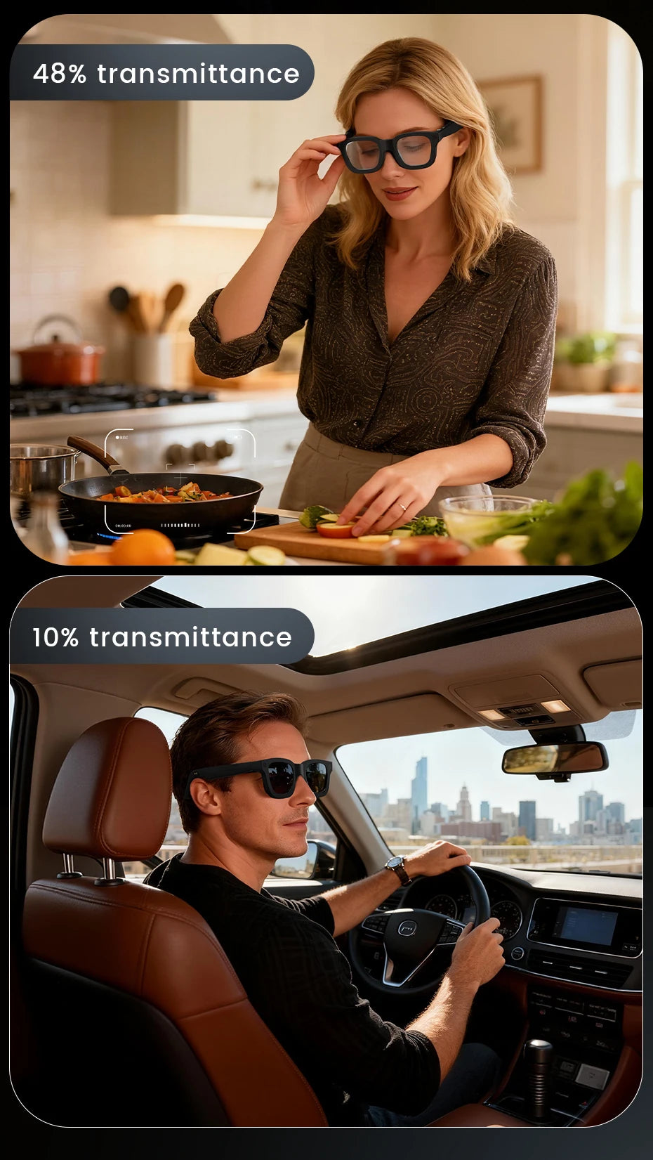 Gafas inteligentes 2026 800W HD Foto Video Grabación IA Traducción Lentes fotocromáticas táctiles Llamadas Bluetooth Música Gafas multifunción