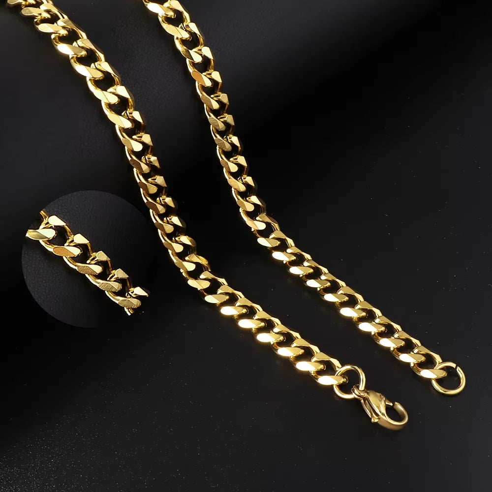 Collar cubano de color plata LUXUKISSKIDS para hombre y mujer, estilo punk básico, de acero inoxidable, eslabones tipo gargantilla, color dorado.