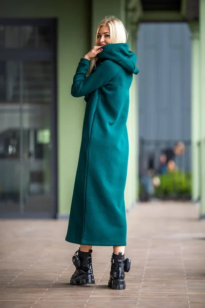 Vestido largo de punto holgado con capucha para mujer, ideal para otoño e invierno. Vestido de terciopelo con capucha, estilo casual, con detalles de costura. Vestido cálido.