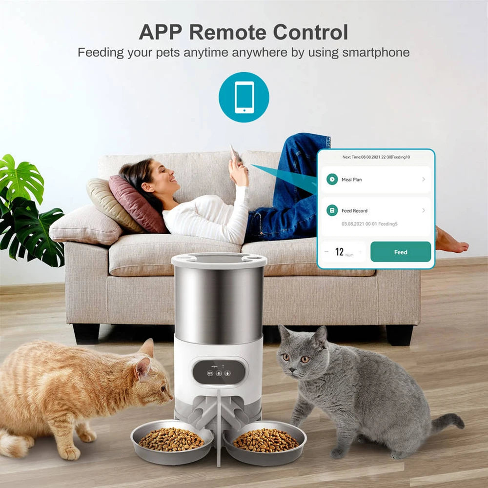 Comedero automático para mascotas de 4,5 L con conexión WIFI y aplicación, dispensador de comida seca, grabadora de voz y temporizador, ideal para gatos y perros grandes.