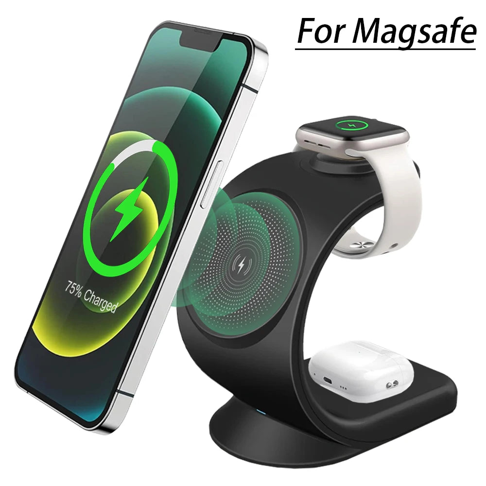 Cargador inalámbrico magnético 3 en 1, estación de carga rápida para MagSafe iPhone 16~12 Pro Max iWatch 10/9/8/7/6/5/4/3/2 SE AirPods Pro