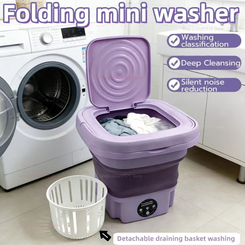 Lavadora portátil mini plegable de 8 litros con centrifugadora, lavadora compacta para calcetines y ropa interior, ideal para viajes, dormitorios y uso doméstico.