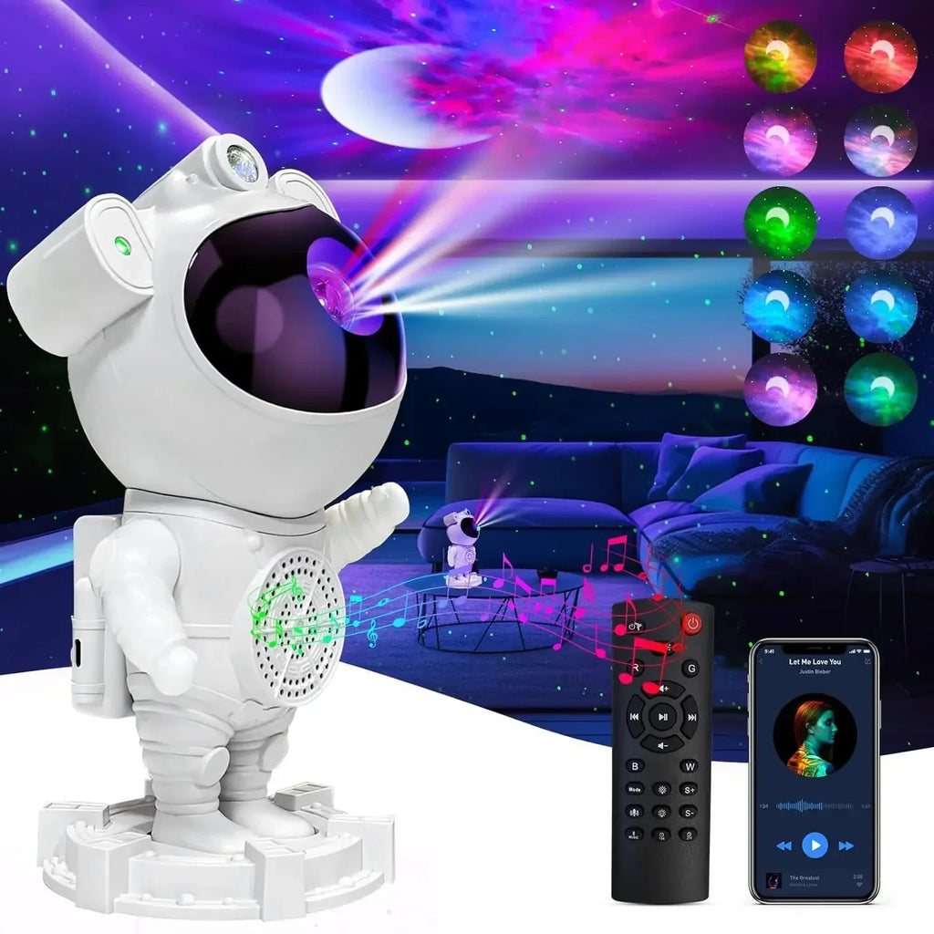 Lámpara proyector de galaxia con astronauta - Luz proyector de estrellas, altavoz.