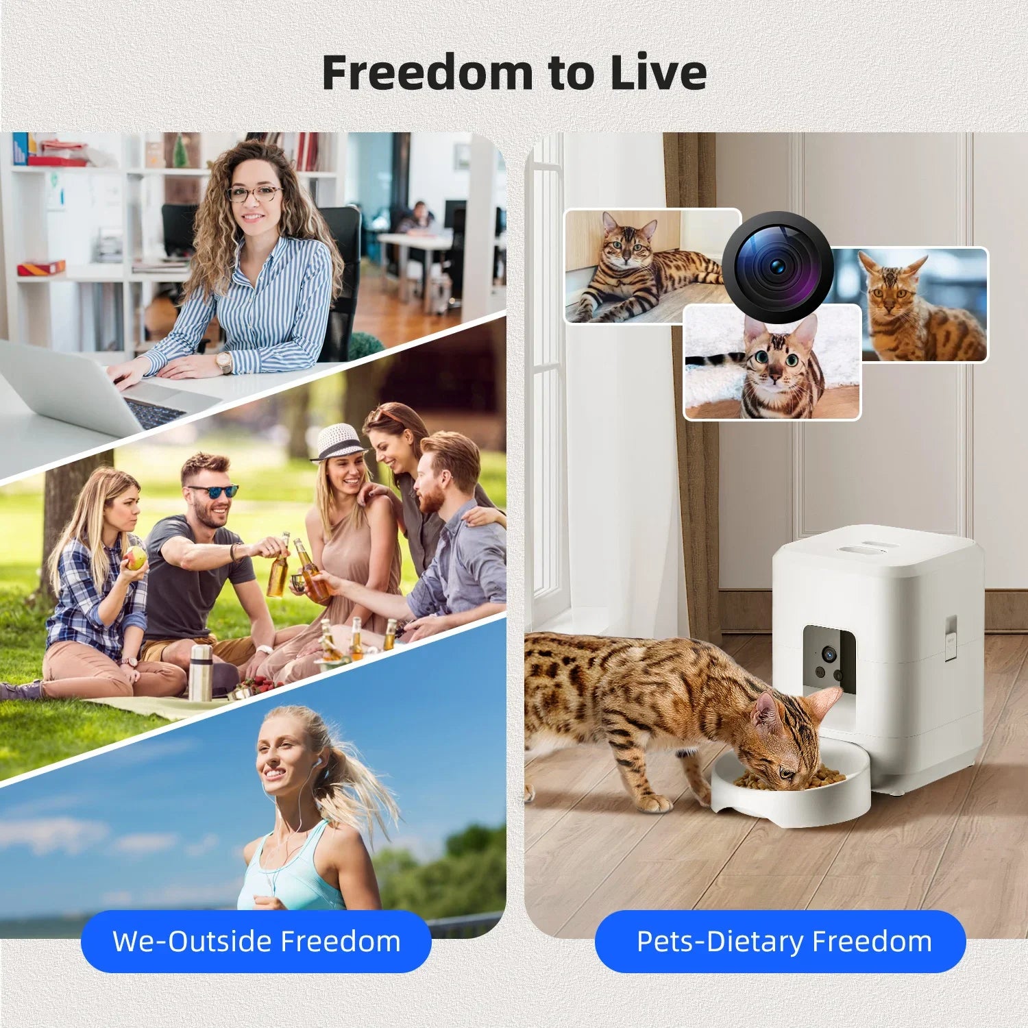 Comedero automático inteligente para mascotas de 2 litros con Wi-Fi y cámara HD 1080P, control por aplicación para alimentar a perros y gatos a distancia.