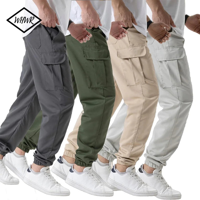 Pantalones deportivos cargo casuales para hombre, primavera/otoño, tallas S-2XL, con cordón ajustable en la cintura, estilo jogger, para senderismo, tácticos, con bolsillos.