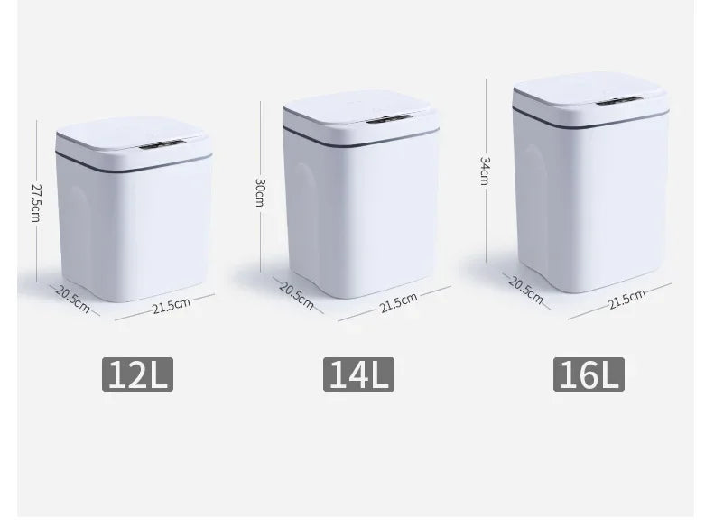 Cubo de basura inteligente de 12-16 litros con sensor automático, contenedor eléctrico impermeable para cocina y baño, para reciclaje y basura.