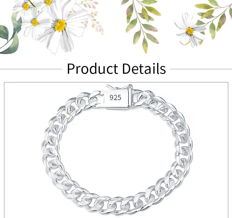 Pulsera BAYTTLING de plata de ley 925, 10 mm, cadena cubana de 8 pulgadas, para hombre y mujer, joyería de moda para fiestas y compromisos.