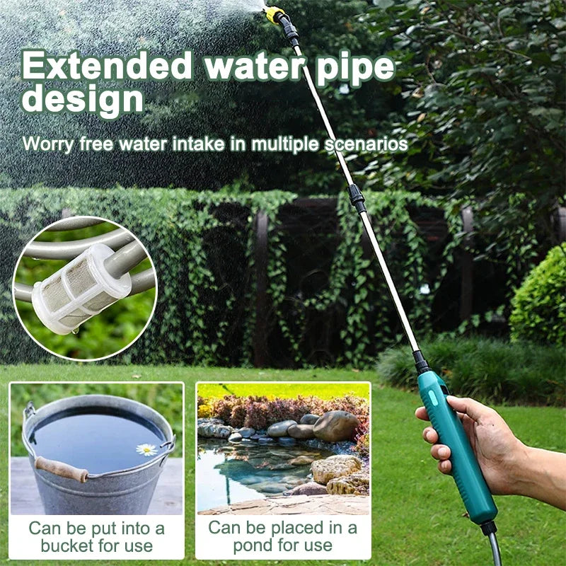 Pulverizador eléctrico portátil de 2400 mAh con 3 boquillas de niebla para riego de plantas y jardines.