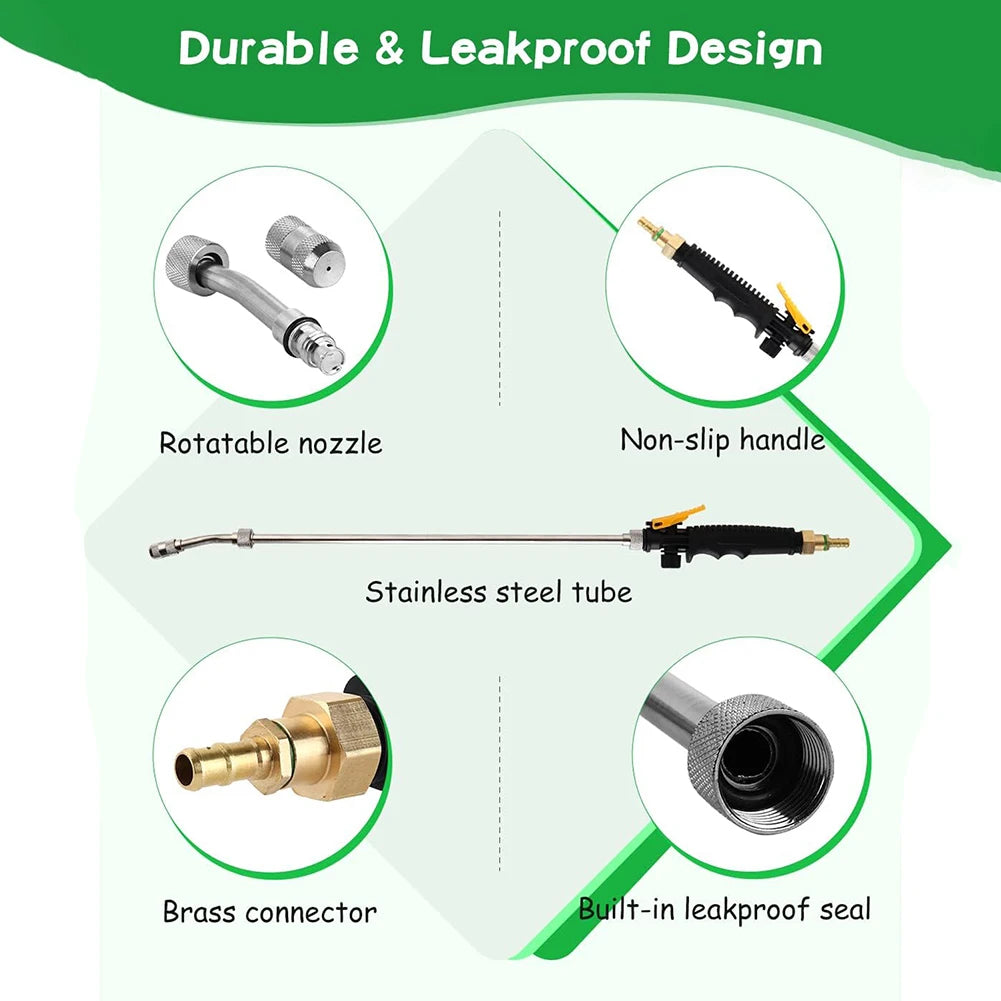 Varilla rociadora de acero inoxidable de 71 cm (28 pulgadas) con conector de latón de 9,5 mm (3/8"). Boquilla para manguera de jardín duradera, ajustable y ligera