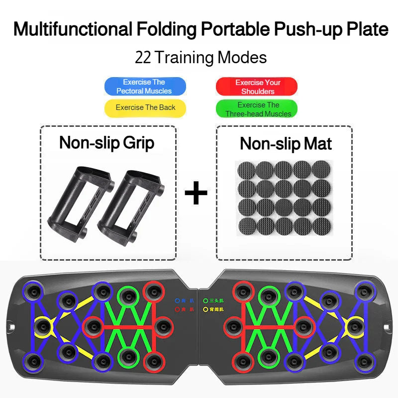 Juego de tabla de flexiones multifuncional portátil y plegable para entrenamiento de pecho, abdomen, brazos y espalda.