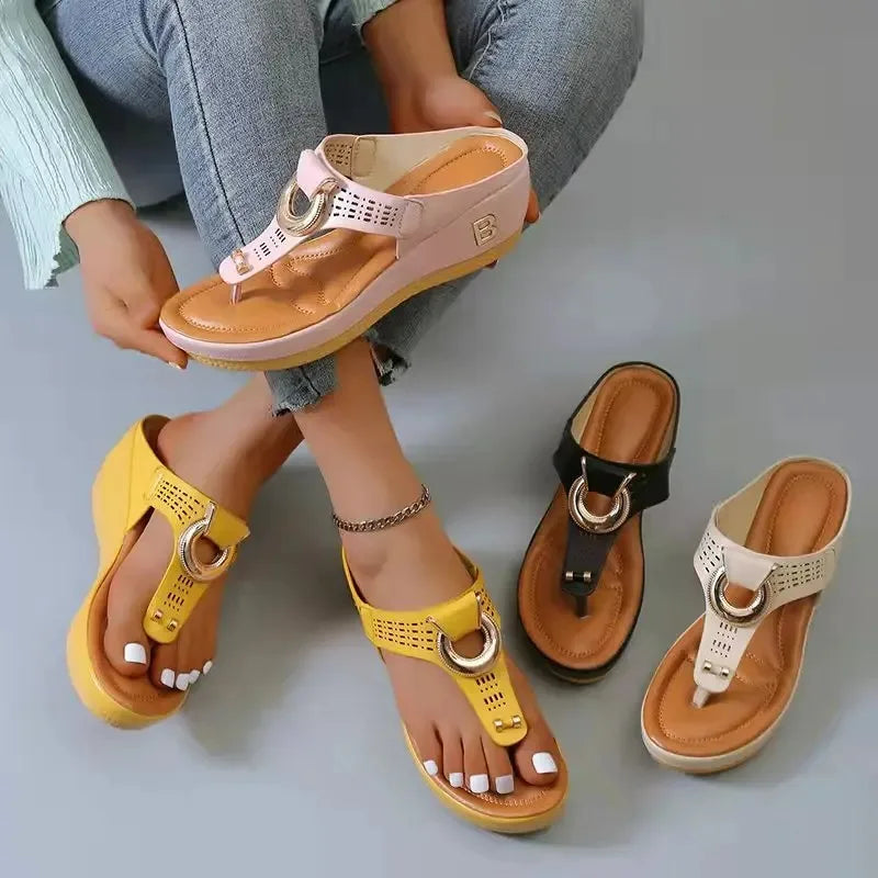 Sandalias de verano para mujer 2024, sandalias de cuña con plataforma de talla grande, chanclas antideslizantes con punta abierta, zapatos de playa cómodos para mujer