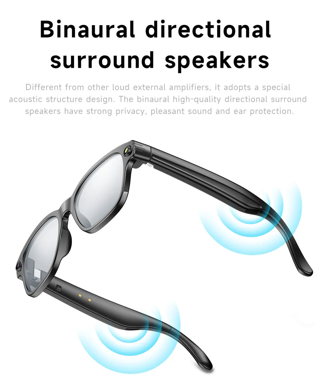 Gafas inteligentes con cámara HD de 8 MP, vídeo HD antivibración de 1200p, asistente de voz inteligente con IA, traducción en tiempo real y reconocimiento de objetos.