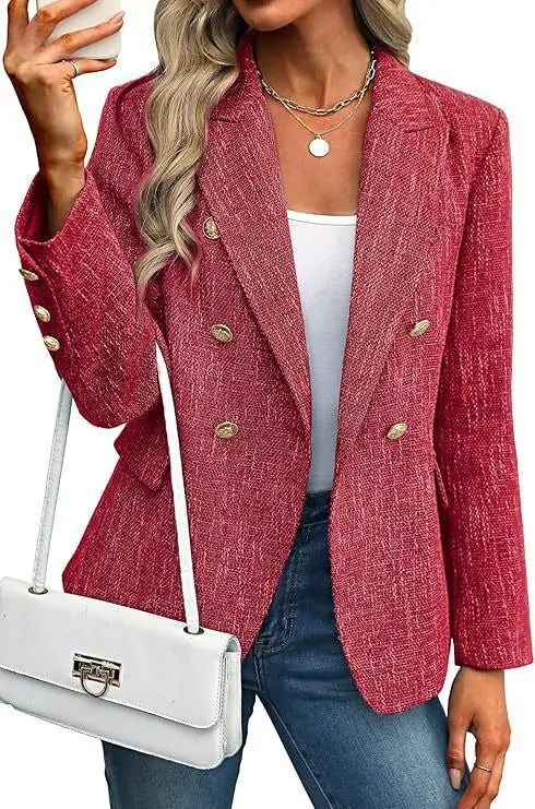 Traje de mujer de nueva tendencia de moda 2026, básico, ajustado, versátil, de color liso, sencillo, para la oficina o para ir al trabajo.