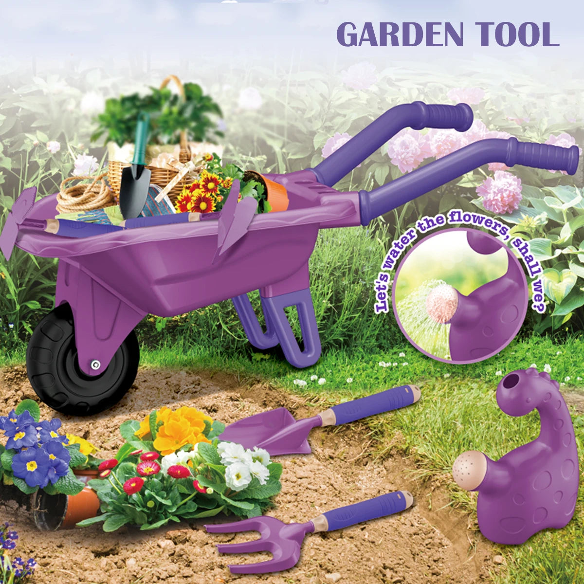 Juego de herramientas de jardinería de juguete para niños, delantal, guantes, herramientas para plantas y flores, regalos para niños y niñas.
