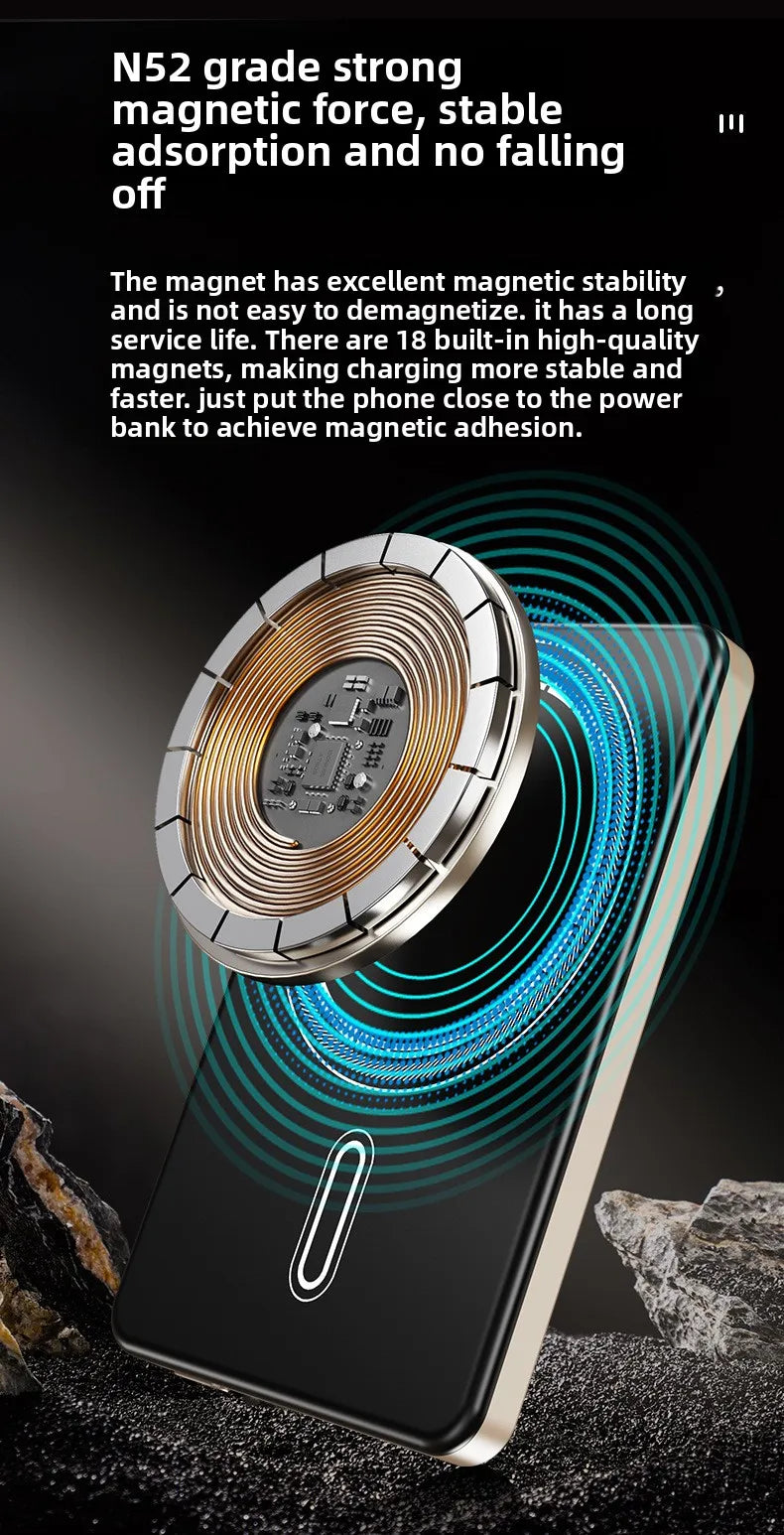 Batería externa magnética ultradelgada 3 en 1 de 10000 mAh con carga rápida y cable integrado para relojes y auriculares recargables PD 22.5WS