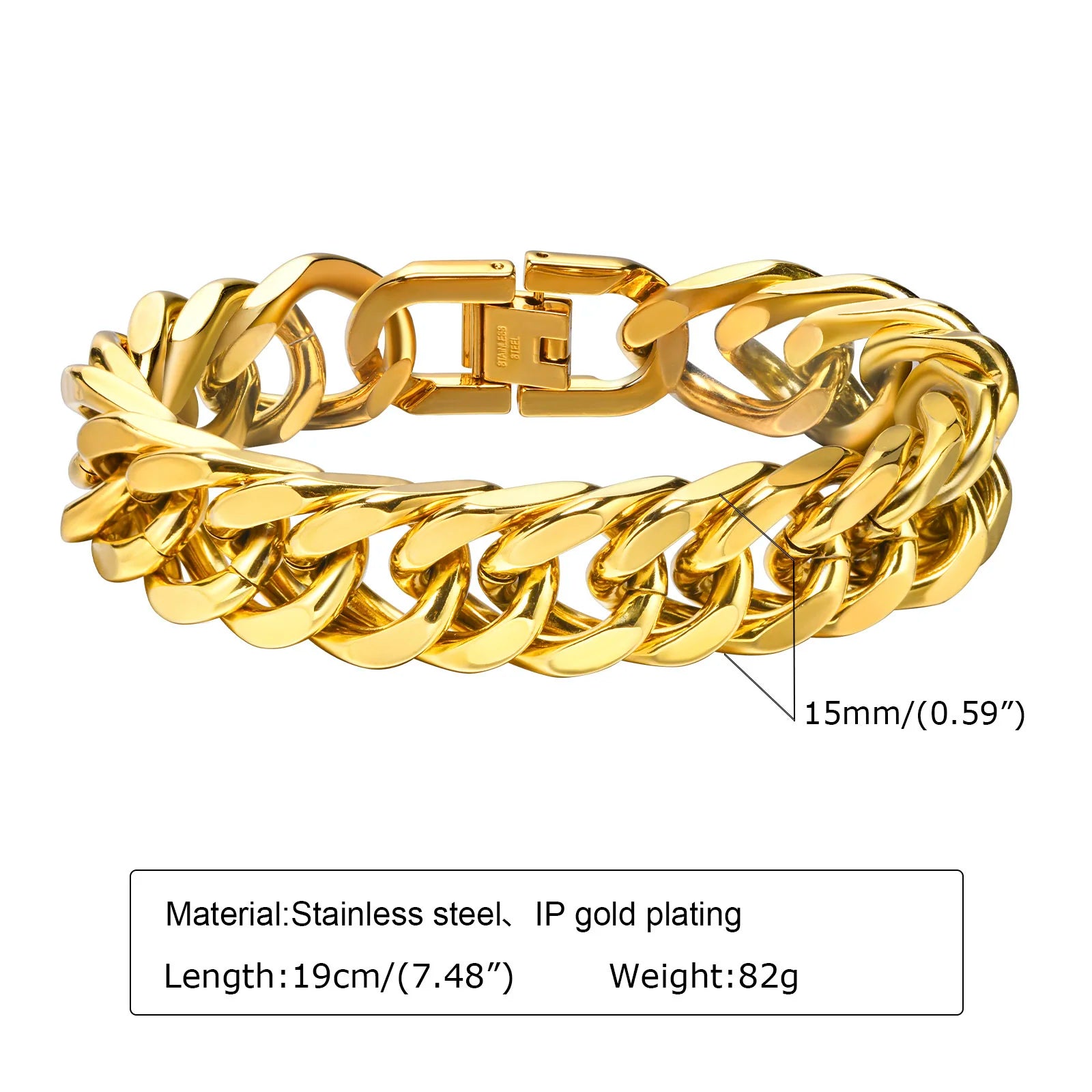 Pulsera de cadena cubana gruesa para hombre, acero inoxidable, oro, plata, negro, estilo retro, eslabones Miami, regalo, 8/10/12/15 mm de ancho