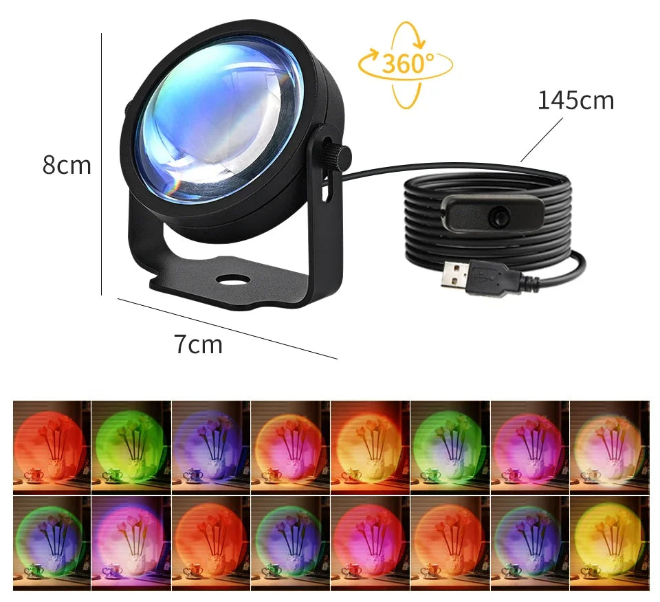 Lámpara inteligente de puesta de sol Tuya, proyector USB de puesta de sol.