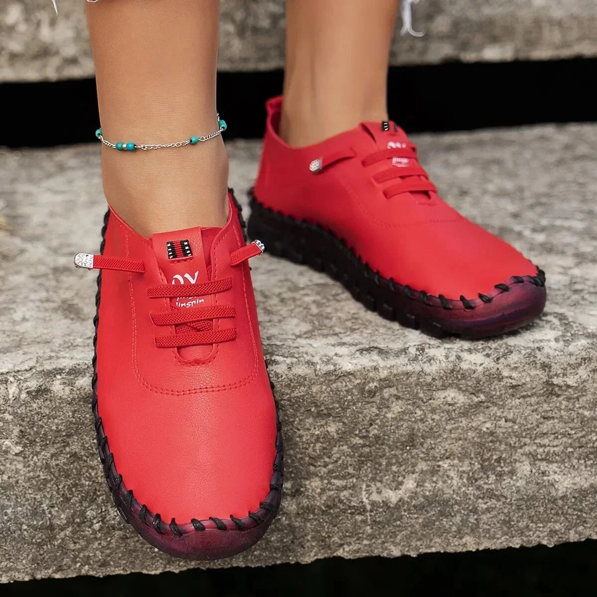 Zapatillas deportivas para mujer, mocasines con cordones, de cuero, planas, nuevas, informales, cómodas, para mamá, zapatos Mujer Zapatos Chaussure Femme