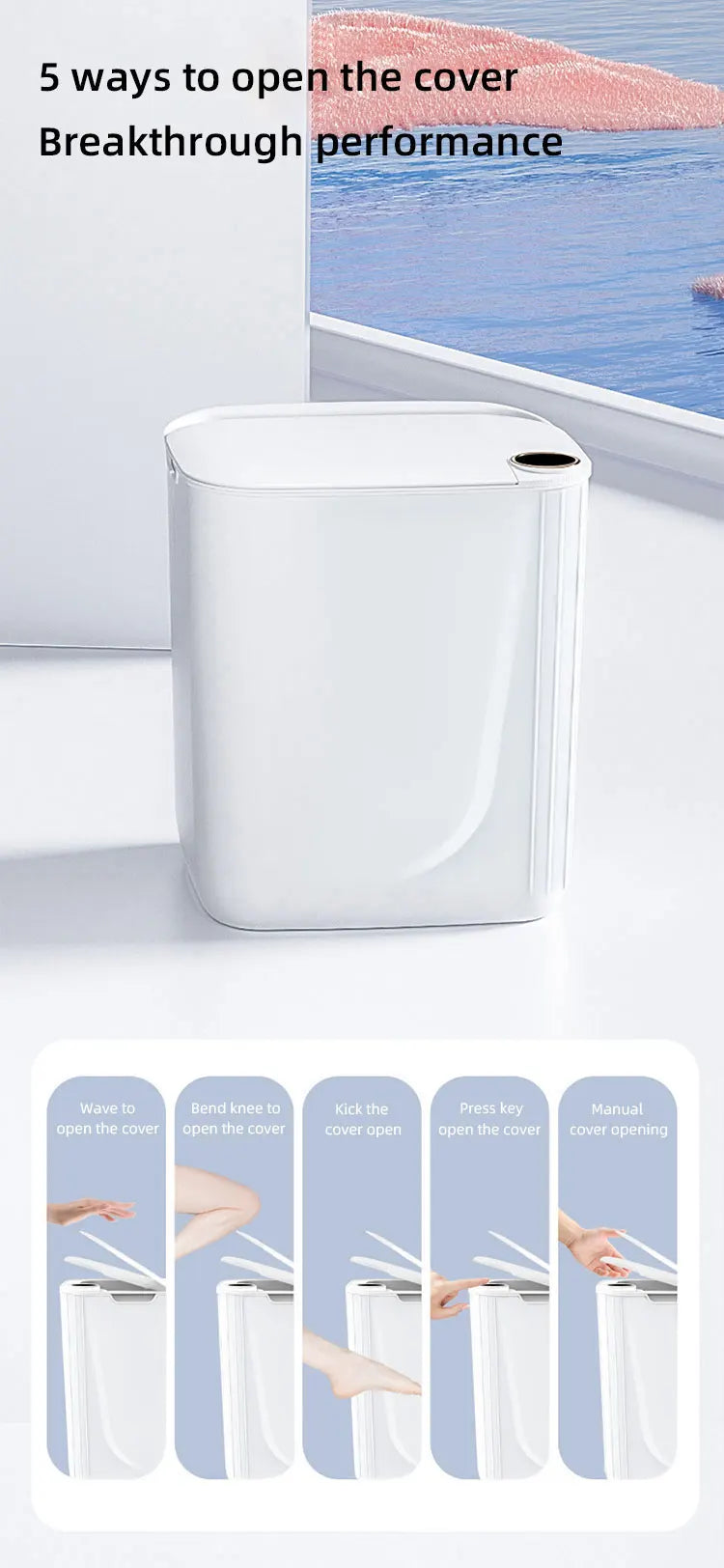 Cubo de basura inteligente con sensor de 20 litros, pantalla, recargable mediante USB tipo C, automático, para baño, cocina, inodoro y hogar inteligente.