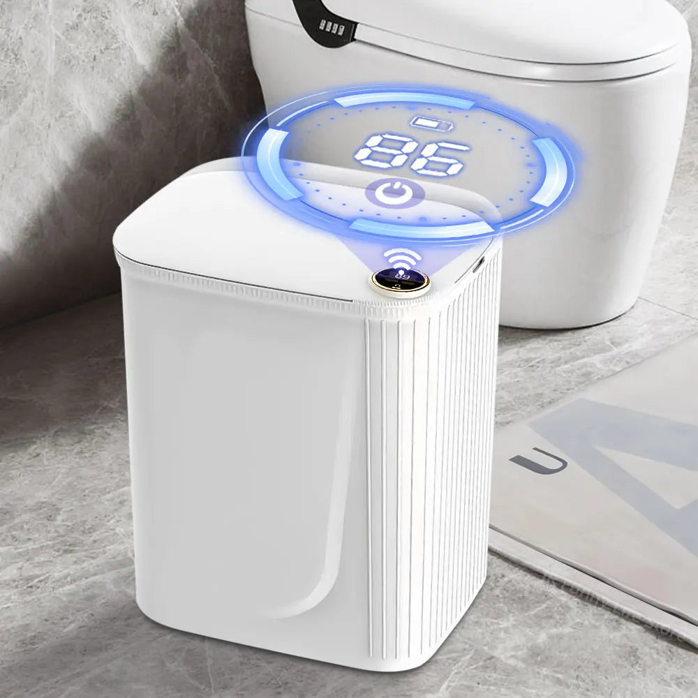 Cubo de basura inteligente con sensor de 20 litros, pantalla, recargable mediante USB tipo C, automático, para baño, cocina, inodoro y hogar inteligente.