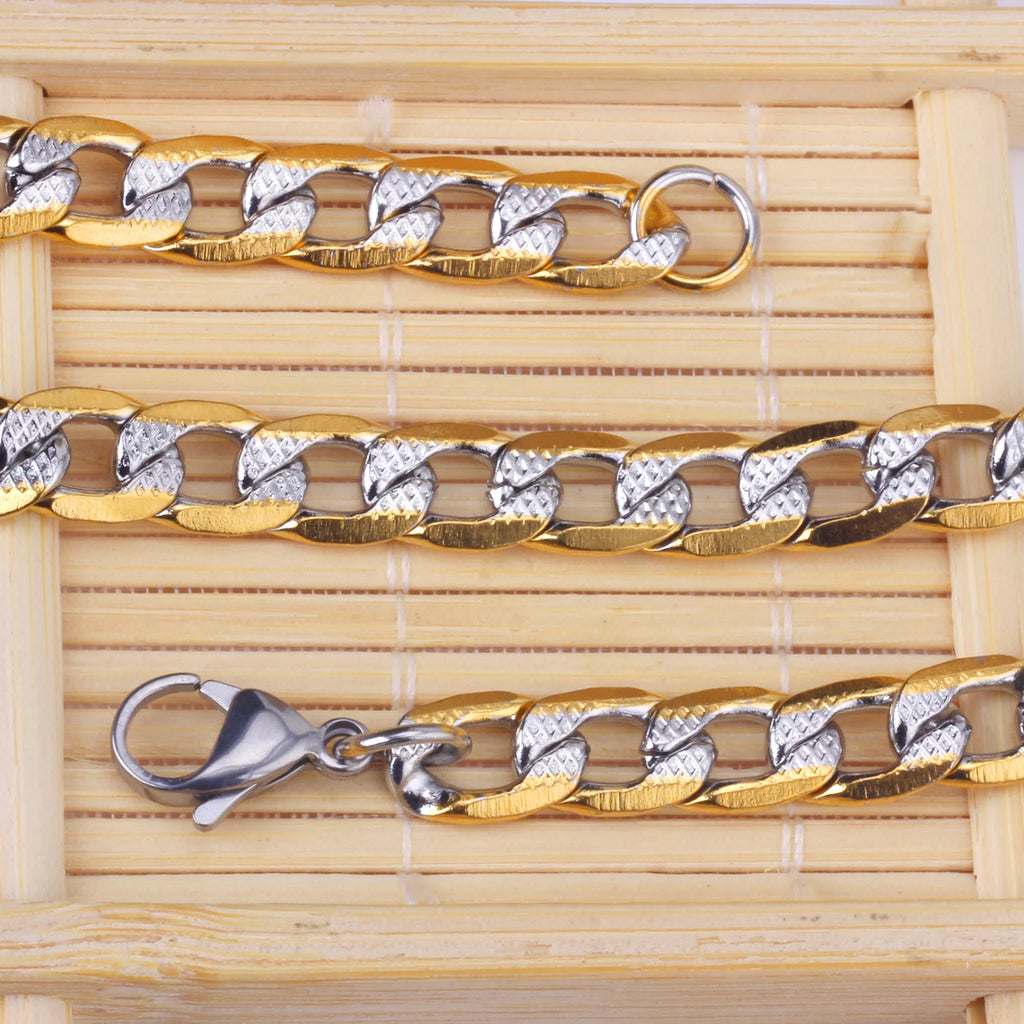 Collar de cadena cubana LUXUSTEEL para hombre y mujer, chapado en oro, color plata, acero inoxidable, patrón de eslabones curb